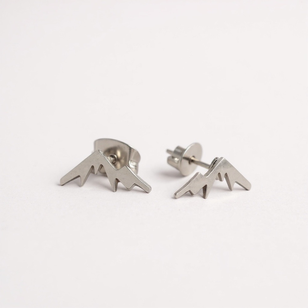 Mountain Silhouette Skiing Hiking Mini 925 Sterling Silver Simple Stud Earring - Picture 11 of 13